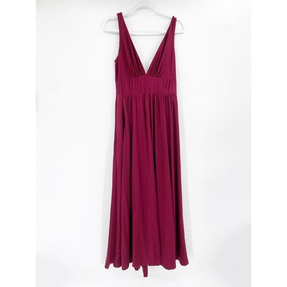 La Femme Plunge Neck A-Line Dark Berry Red Formal Evening Gown Size 14 NWT - Picture 3 of 7